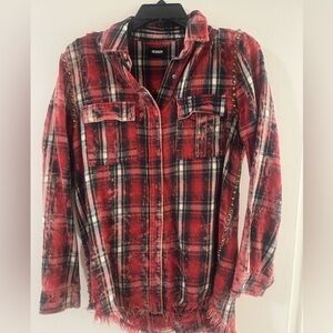 Hudson Distressed Red and Black Plaid Shirt
